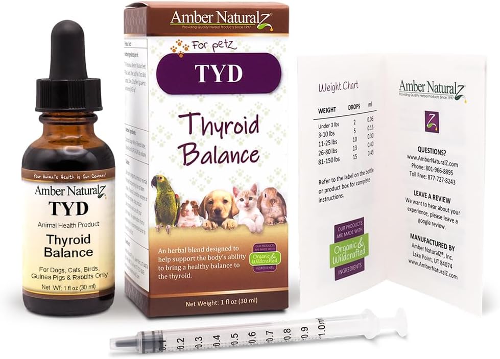 Thyroid Balance Herbal Supplement for Pets | Natural Thyroid Health Support for Dogs, Cats, Birds, and Small Animals | 1oz Glass Bottle | Made in USA