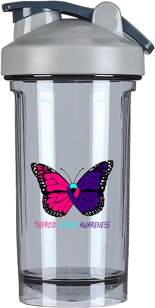 Thyroid Cancer Awareness 18oz Shaker Bottle for Protein Shakes - Leak-proof Mixer for Pre Workout and Meal Replacement - Gray Color