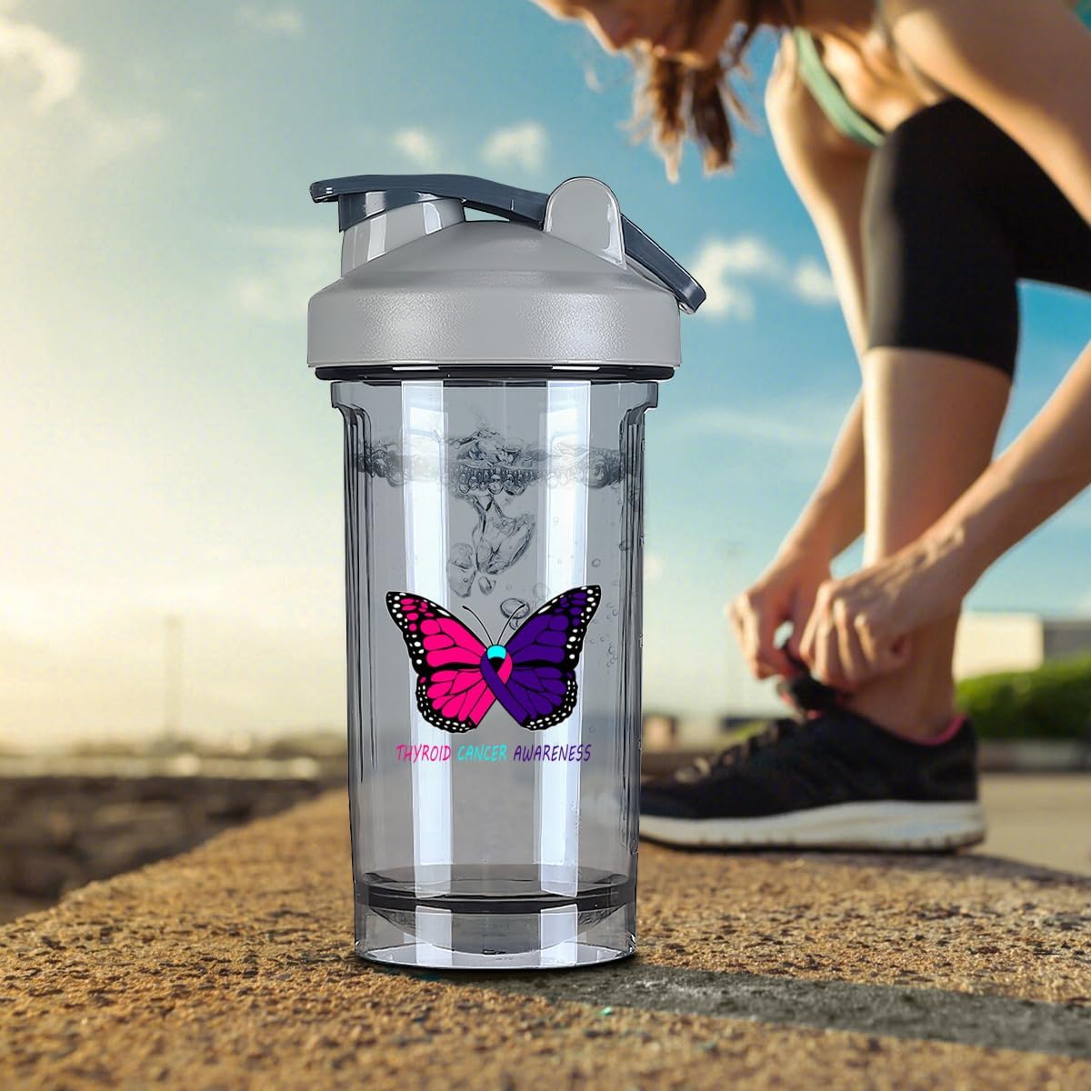Thyroid Cancer Awareness 18oz Shaker Bottle for Protein Shakes - Leak-proof Mixer for Pre Workout and Meal Replacement - Gray Color