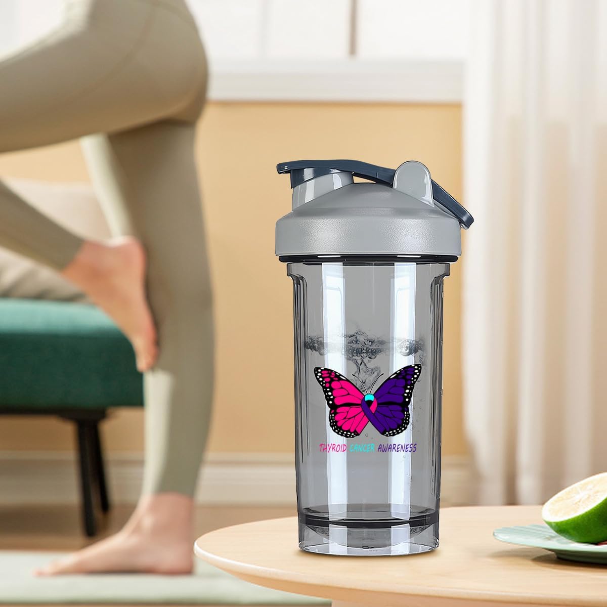 Thyroid Cancer Awareness 18oz Shaker Bottle for Protein Shakes - Leak-proof Mixer for Pre Workout and Meal Replacement - Gray Color