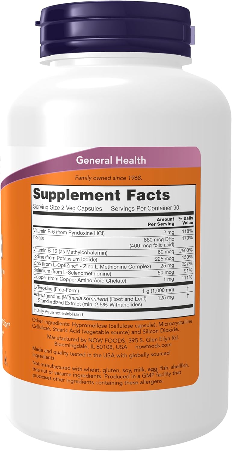 Thyroid Energy™ Supplement with Iodine, Tyrosine, Selenium, Zinc, and Copper - 180 Veg Capsules by NOW Foods