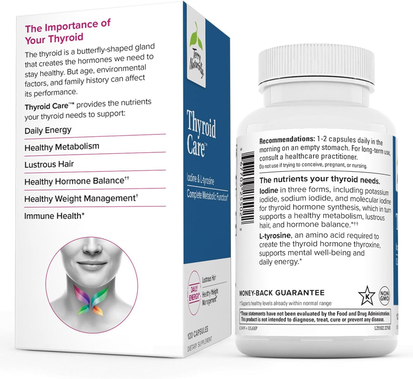Thyroid Support Capsules with Iodine & L-Tyrosine for Metabolic Function - Non-GMO, Gluten Free, Kosher - 120 Capsules