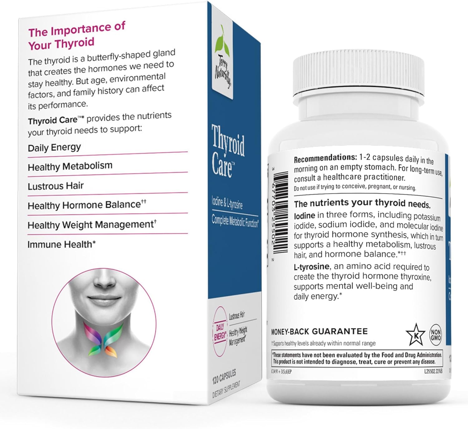Thyroid Support Capsules with Iodine & L-Tyrosine for Metabolic Function - Non-GMO, Gluten Free, Kosher - 120 Capsules