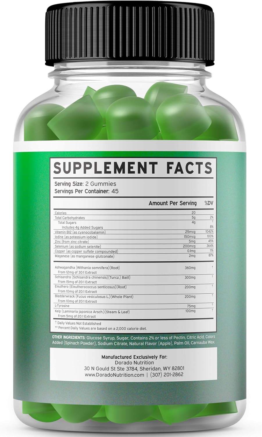 Thyroid Support Gummies with Ashwagandha, Iodine, Bladderwrack, Kelp, & Schisandra - Non-GMO, Vegan & Gluten-Free - 90 Gummies