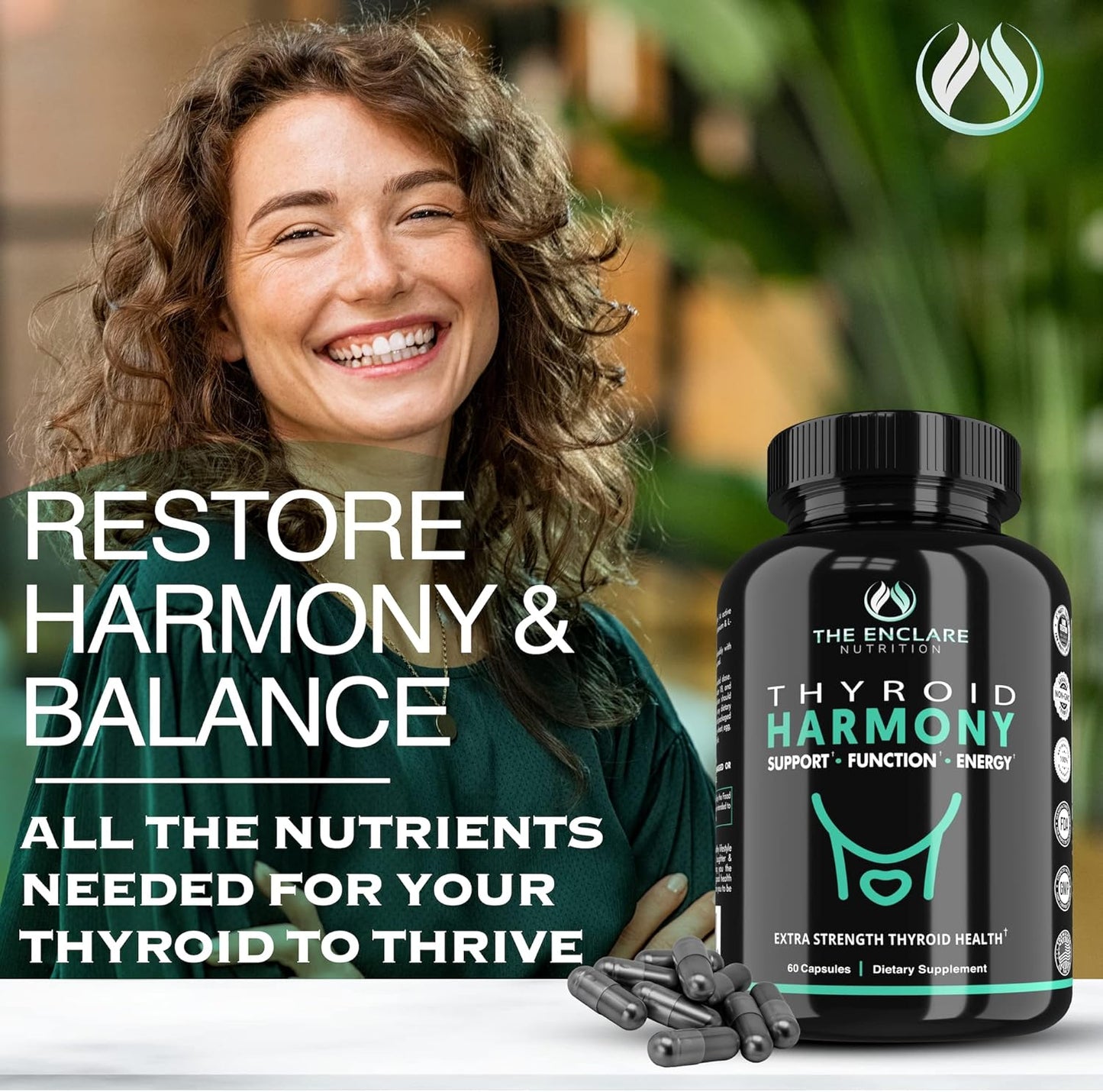 Thyroid Support Supplement for Energy, Metabolism, and Mood Balance with Iodine, Ashwagandha, and Zinc - Enclare Nutrition Formula