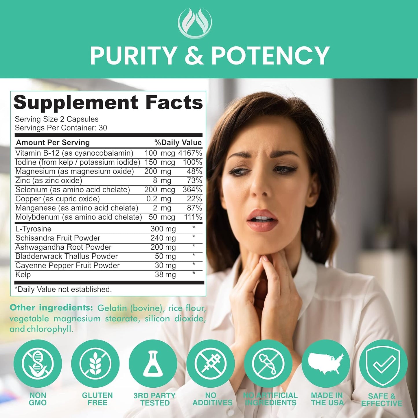 Thyroid Support Supplement for Energy, Metabolism, and Mood Balance with Iodine, Ashwagandha, and Zinc - Enclare Nutrition Formula