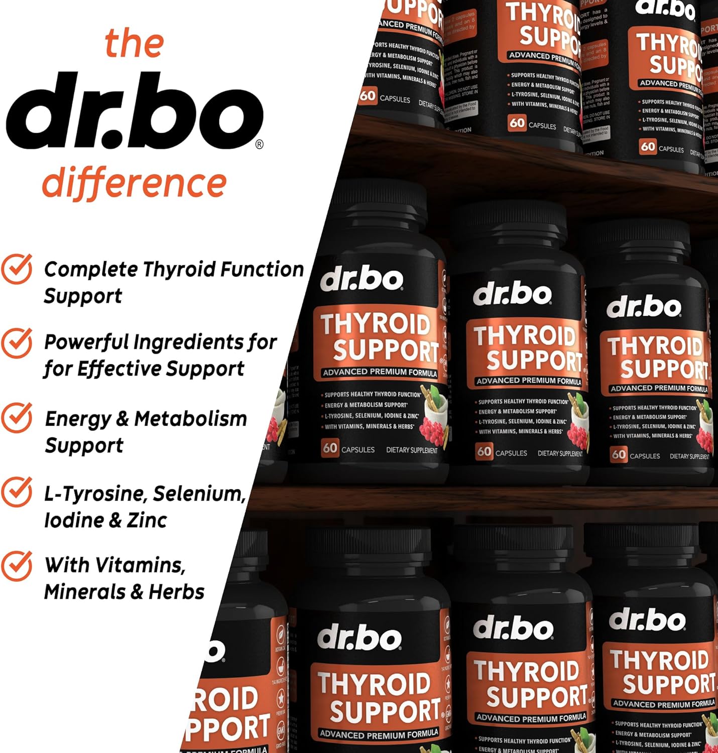 Thyroid Support Supplement for Energy, Metabolism & Mood - Natural Complex with L-Tyrosine, Selenium, Iodine, Zinc, Bladderwrack, Kelp & Ashwagandha - 60 Pills