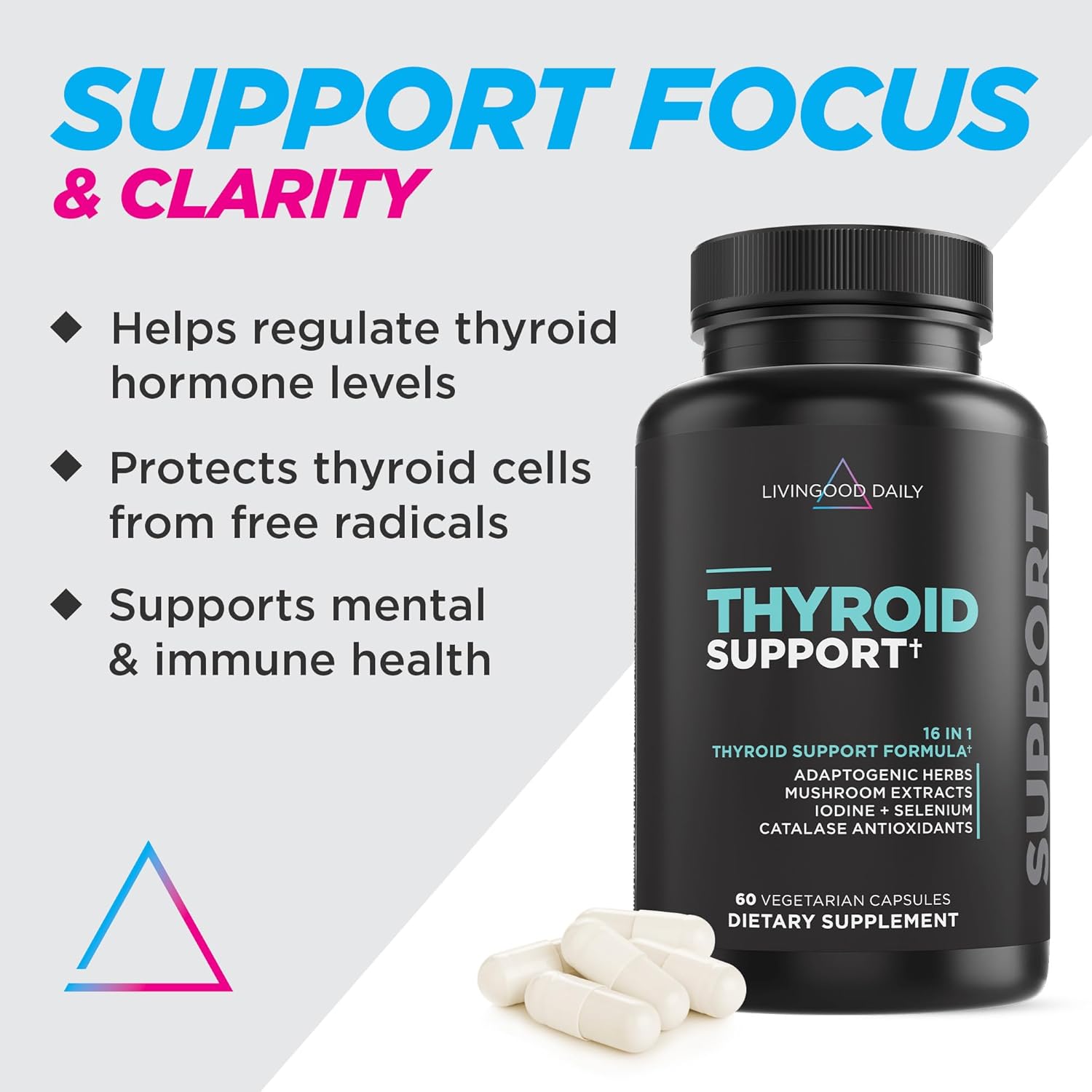 Thyroid Support Supplement for Men & Women - 60 Vegetarian Capsules with Adaptogenic Herbs, Selenium, and Iodine for Metabolism, Hormone Balance, and Mood Support