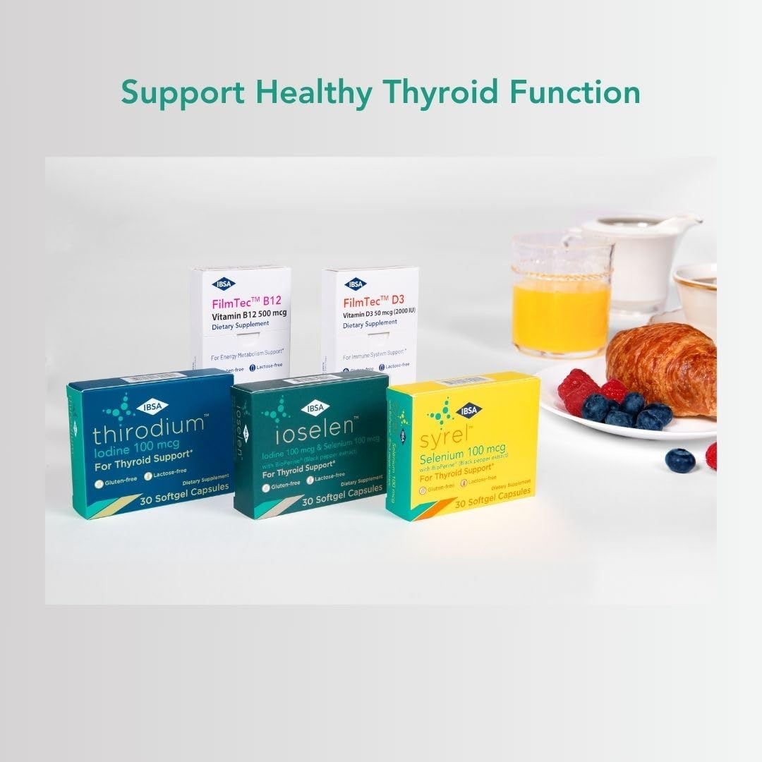 Thyroid Support Supplement with 100mcg Iodine - 30 Soft-Gel Capsules for Increased Absorption - Gluten-Free, Lactose-Free, Non-GMO