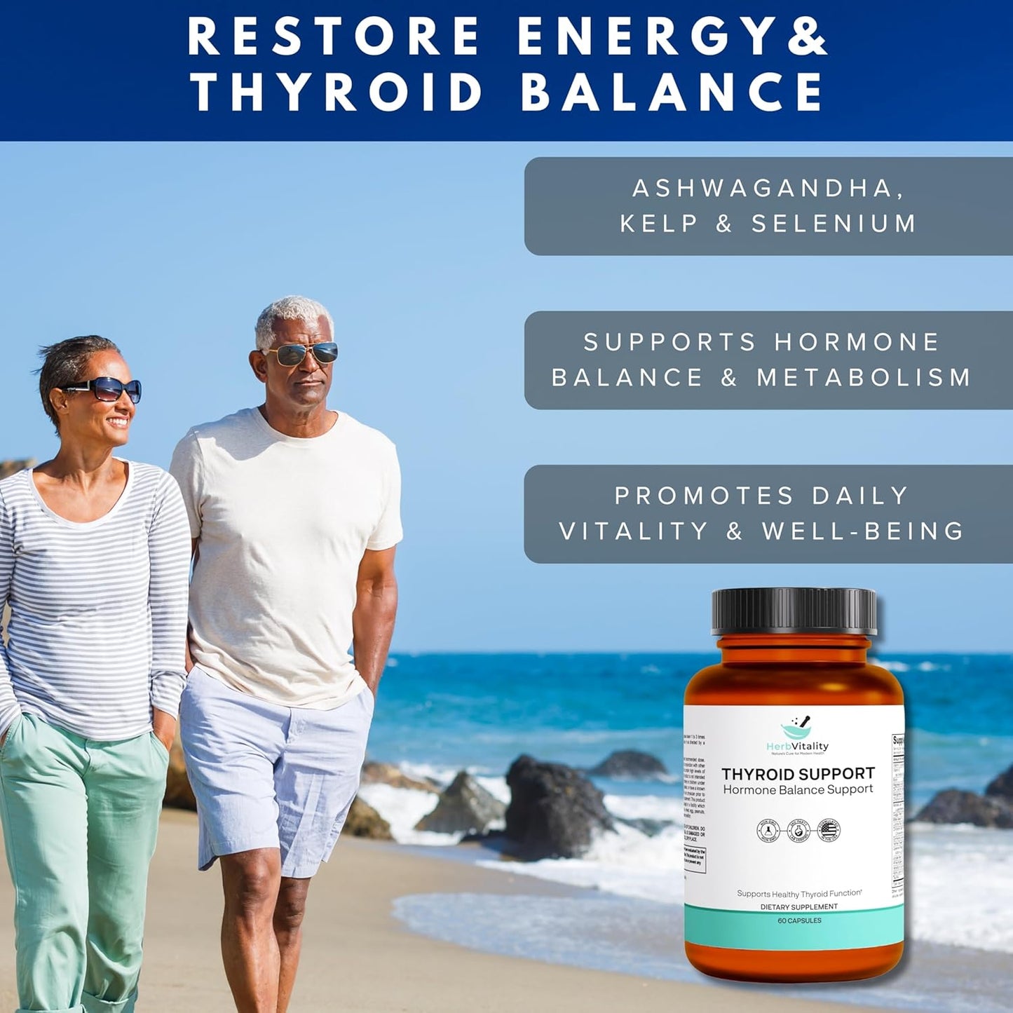 Thyroid Support Supplement with Iodine, Ashwagandha, Selenium, and Zinc - Boosts Energy, Metabolism, and Thyroid Health - 60 Capsules