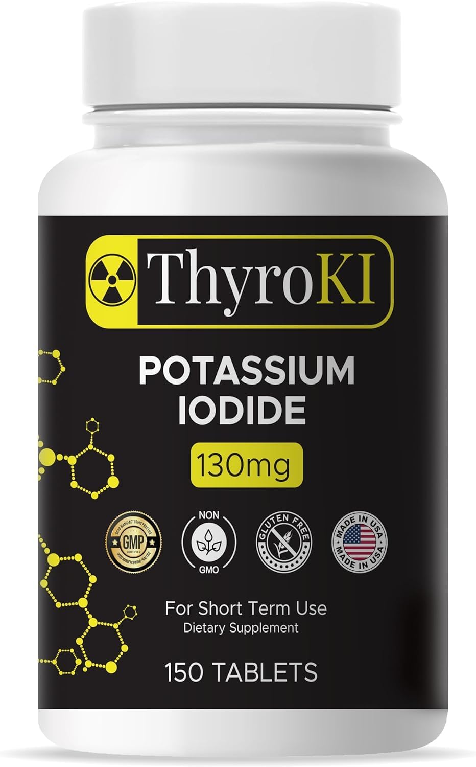 ThyroKI Potassium Iodide Tablets 130mg - 150 Tablets for Thyroid Support | Fast Dissolving KI Pills - Non-GMO Emergency Survival Supplement