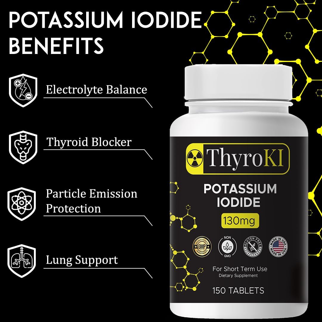 ThyroKI Potassium Iodide Tablets 130mg - 150 Tablets for Thyroid Support | Fast Dissolving KI Pills - Non-GMO Emergency Survival Supplement