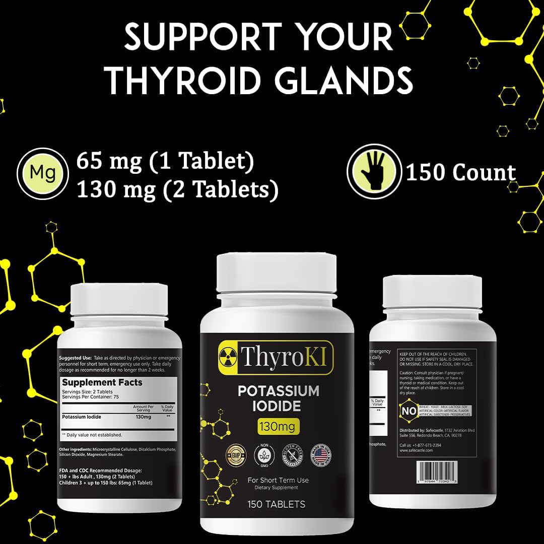 ThyroKI Potassium Iodide Tablets 130mg - 150 Tablets for Thyroid Support | Fast Dissolving KI Pills - Non-GMO Emergency Survival Supplement