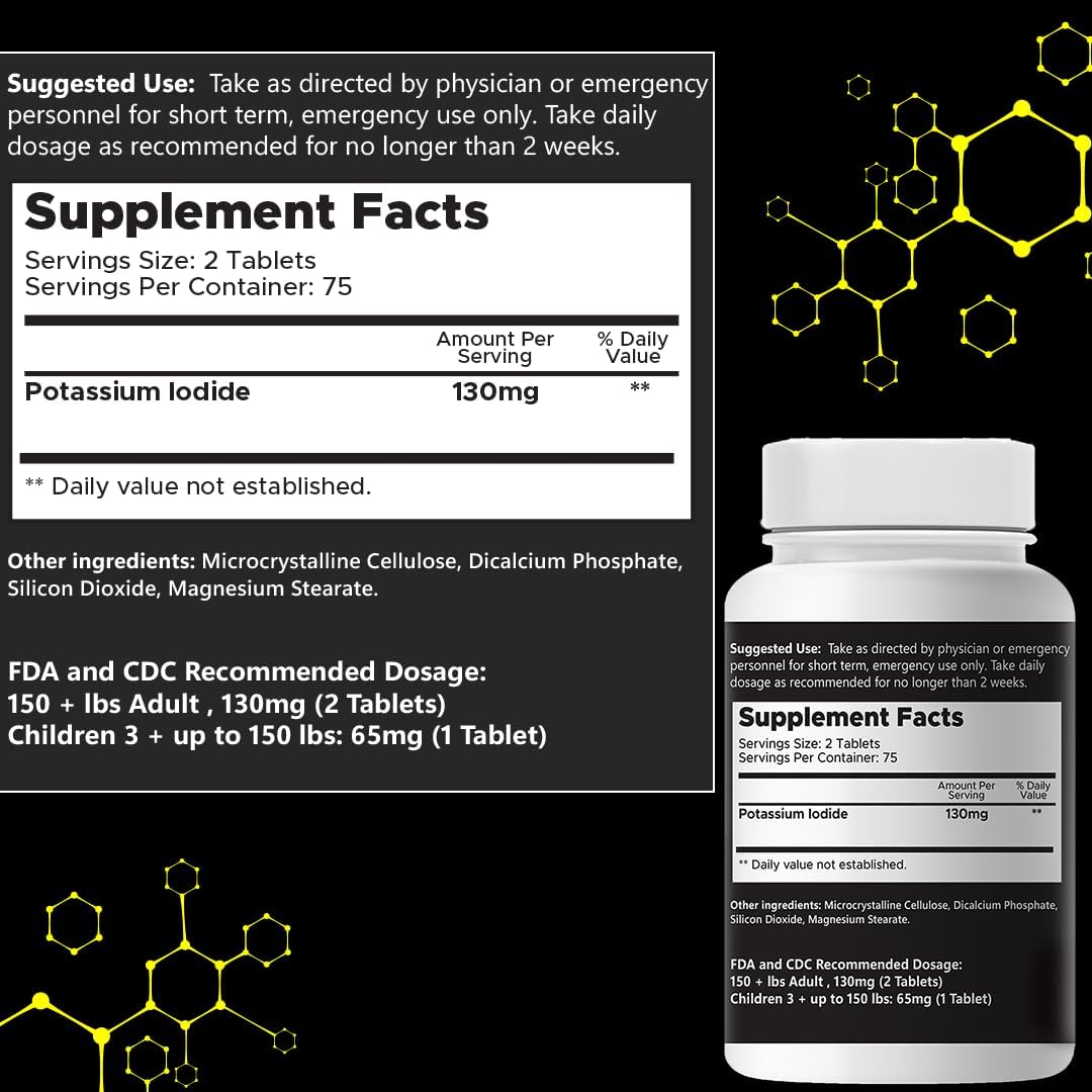 ThyroKI Potassium Iodide Tablets 130mg - 150 Tablets for Thyroid Support | Fast Dissolving KI Pills - Non-GMO Emergency Survival Supplement