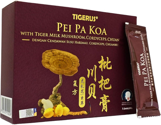TIGERUS Pei Pa Koa Sachets with Tiger Milk Mushroom & CORDYCEPS - 7.5ml, Pack of 24