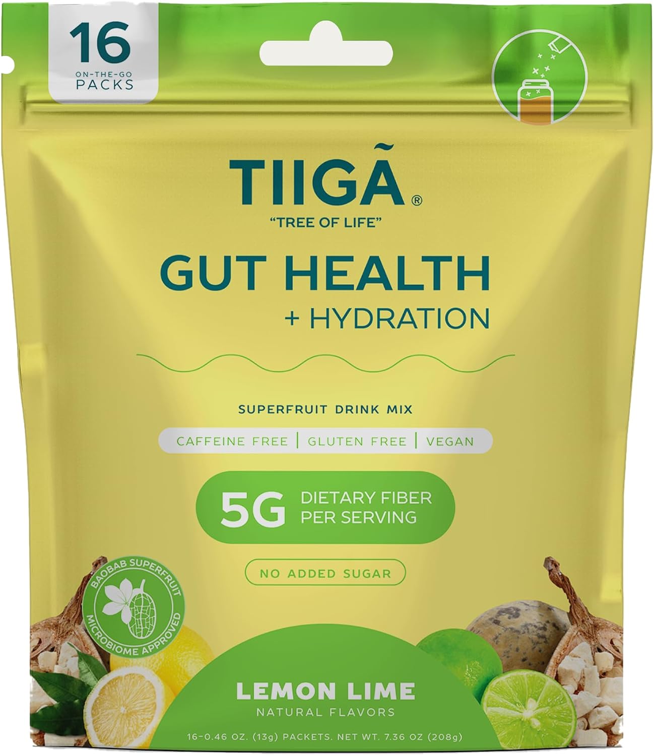 Tiiga Plant-Based Energy Drink with Baobab Superfruit & Prebiotics - Natural Stamina Boost, Vegan & Gluten-Free, Low Sugar Formula for Focus & Gut Health