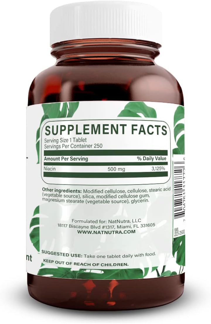 Time-Release Natural Niacin 500mg for Cardiovascular and Skin Health - Vegan Tablets