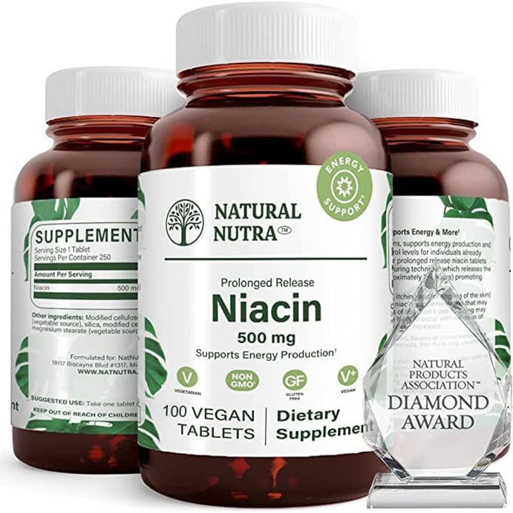 Time-Release Niacin 500mg for Energy, Cardiovascular & Skin Health - 100 Vegan Tablets
