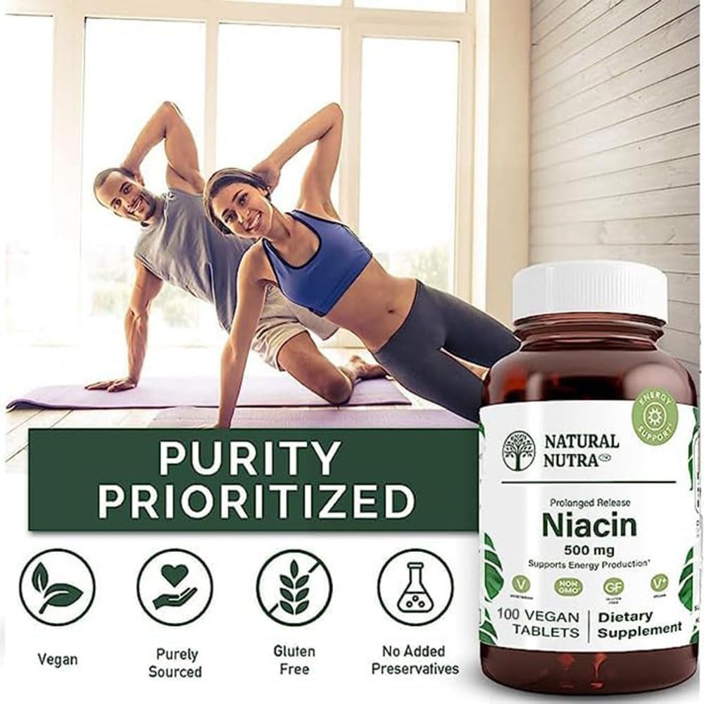 Time-Release Niacin 500mg for Energy, Cardiovascular & Skin Health - 100 Vegan Tablets