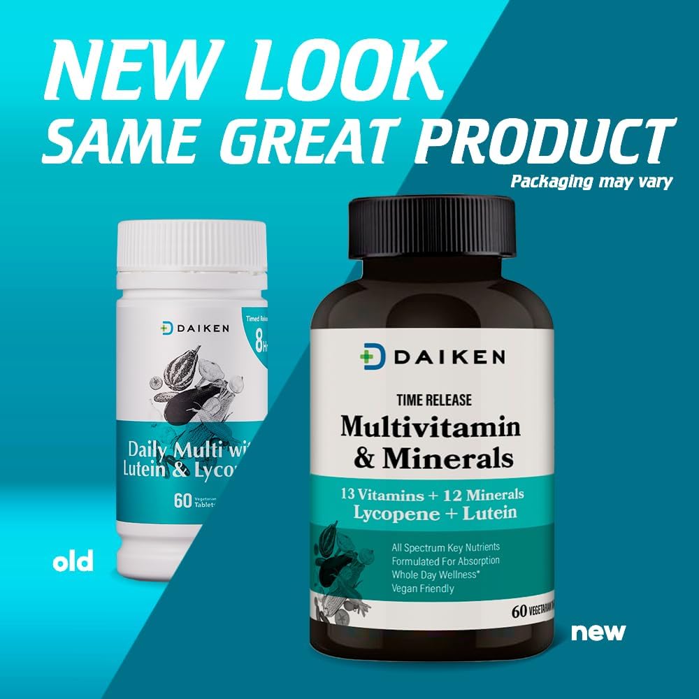 Time-Released DAIKEN Lutein Multivitamin with Lycopene for Men & Women - 54 Vegan Tablets, Full Spectrum Formula