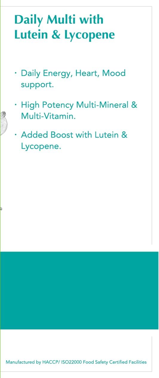 Time-Released DAIKEN Lutein Multivitamin with Lycopene for Men & Women - 54 Vegan Tablets, Full Spectrum Formula