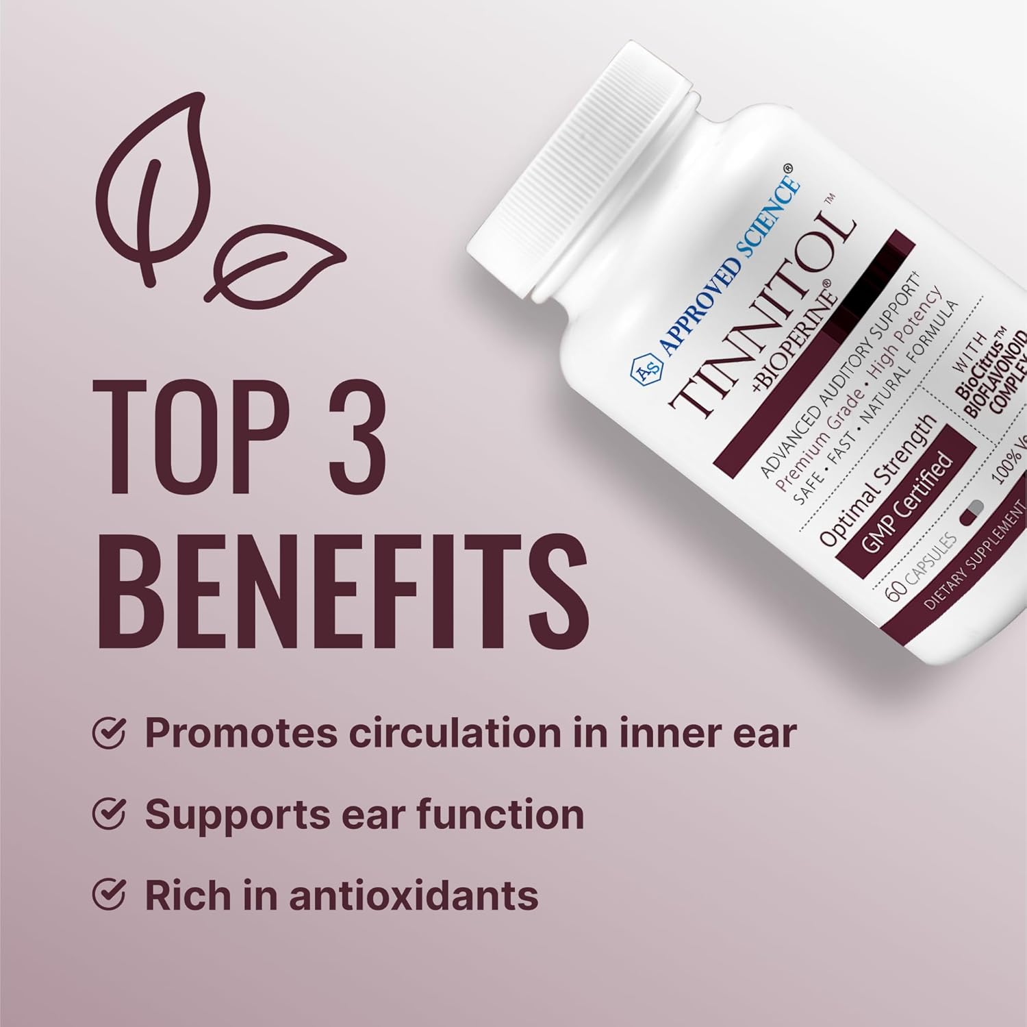 Tinnitol Tinnitus Support Supplement - Reduce Ringing in Ears - Enhance Inner Ear Health - 60 Capsules - USA Made