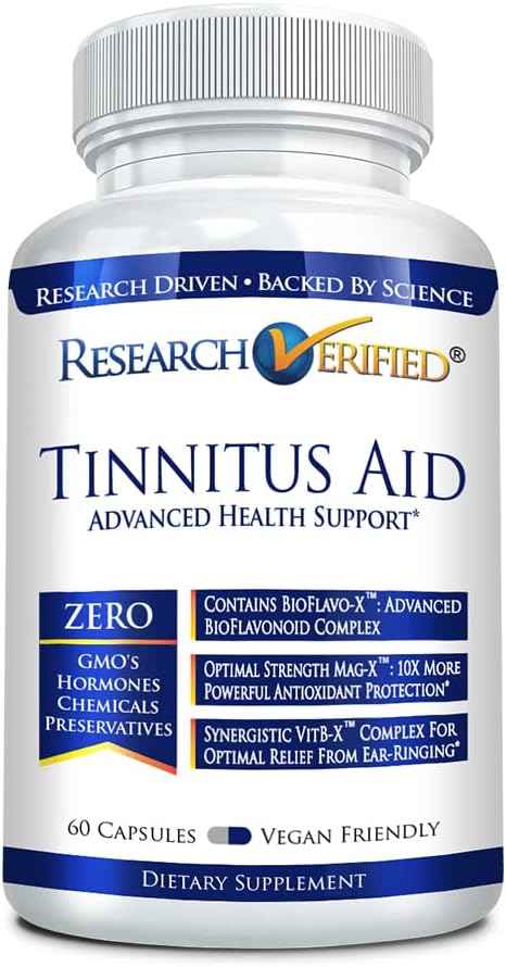 Tinnitus Aid with Ginkgo Biloba, Vitamin C, B Complex, Magnesium - Vegan Capsules - Made in USA - Reduce Internal Ringing