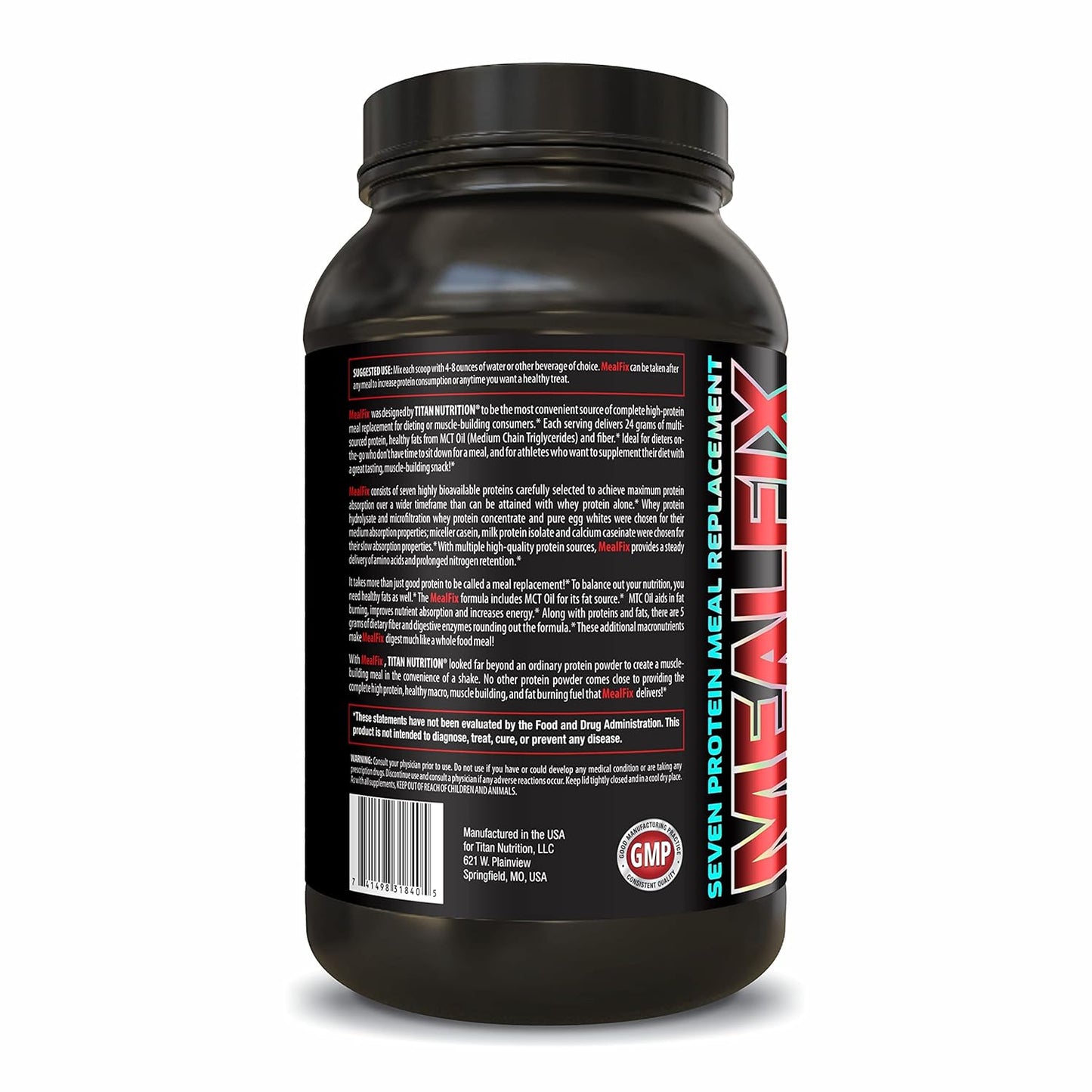 Titan Nutrition MealFix Meal Replacement Powder - 3 lbs, 24g Protein, Digestive Enzymes, MCT Oil, Gluten-Free - Brownie Batter Flavor for Energy & Muscle Mass Support