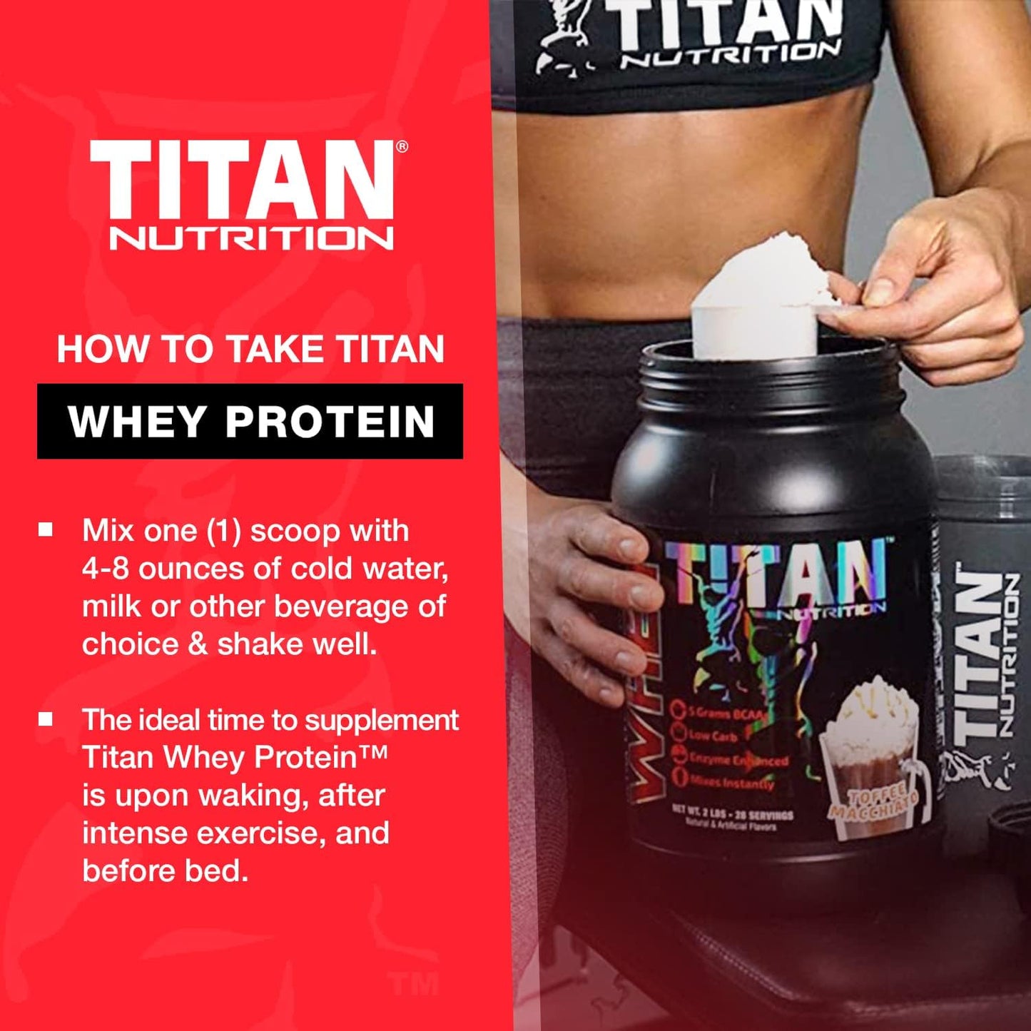 Titan Nutrition Titan Whey Protein Powder - Premium Formula for Lean Muscle Mass & Digestive Health - 23g Protein, BCAAs, Digestive Enzymes - Toffee Macchiato Flavor - 2lb