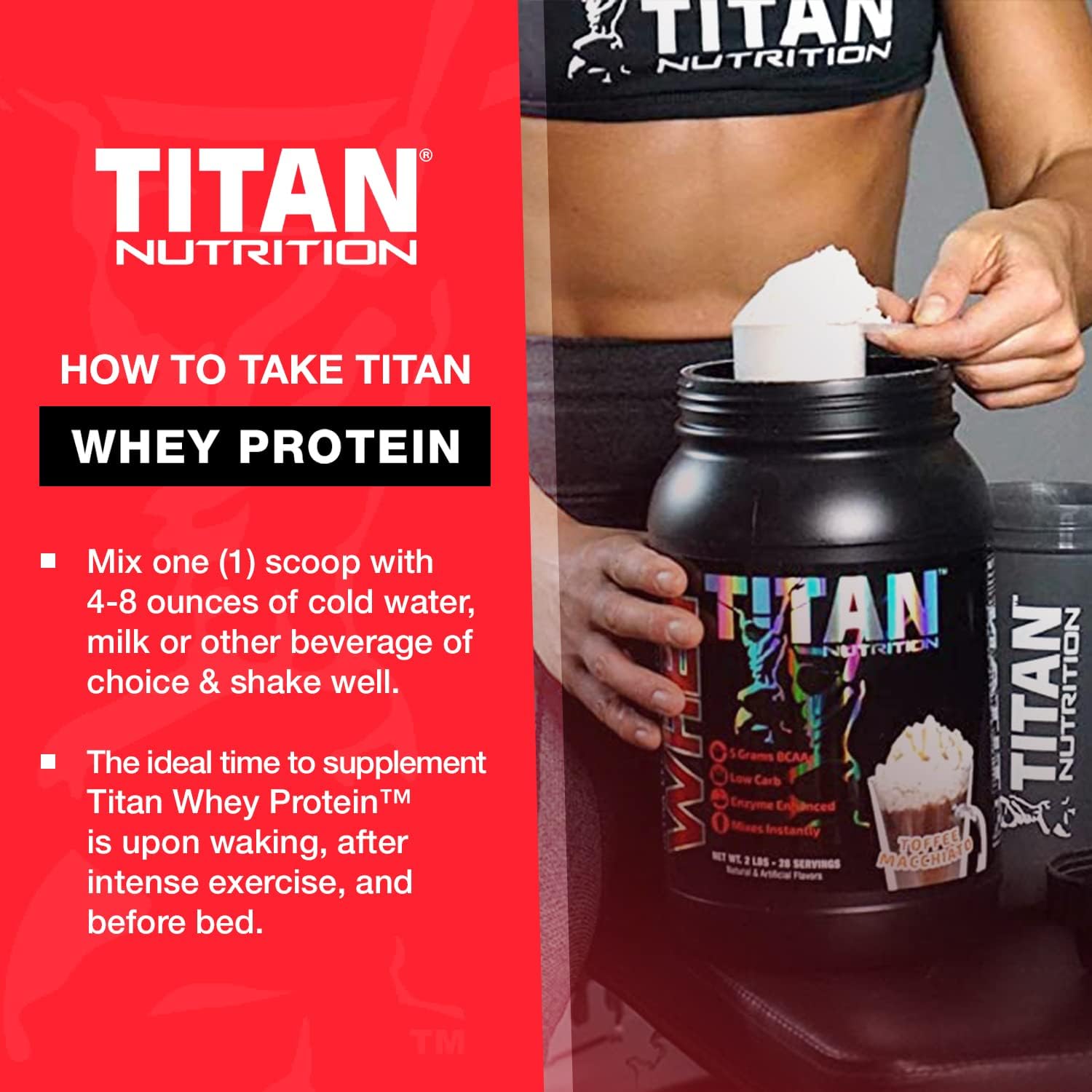 Titan Nutrition Titan Whey Protein Powder - Premium Formula for Lean Muscle Mass & Digestive Health - 23g Protein, BCAAs, Digestive Enzymes - Toffee Macchiato Flavor - 2lb