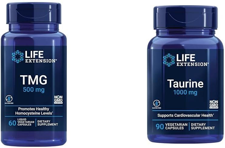 TMG 500 mg and Taurine 1000 mg Supplement Bundle - Liquid and Vegetarian Capsules for Extended Health Benefits