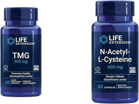 TMG 500mg & NAC 600mg Supplement for Healthy Homocysteine Levels & Immune, Respiratory, Liver Health