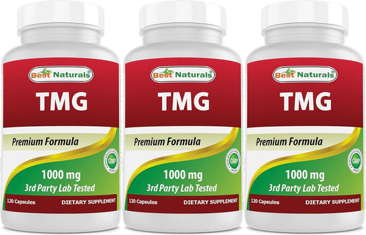 TMG Trimethylglycine Capsules - 1000mg Serving - 120 Capsules - Supports Healthy Homocysteine Levels & Methylation - Pack of 360 Capsules