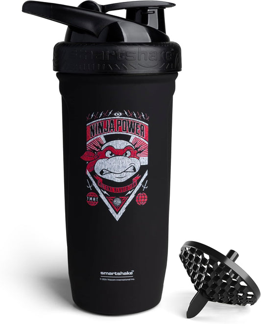 TMNT Ninja Power Stainless Steel Protein Shaker Bottle 900 ml | 30 oz - Leakproof Lid - BPA Free - Black