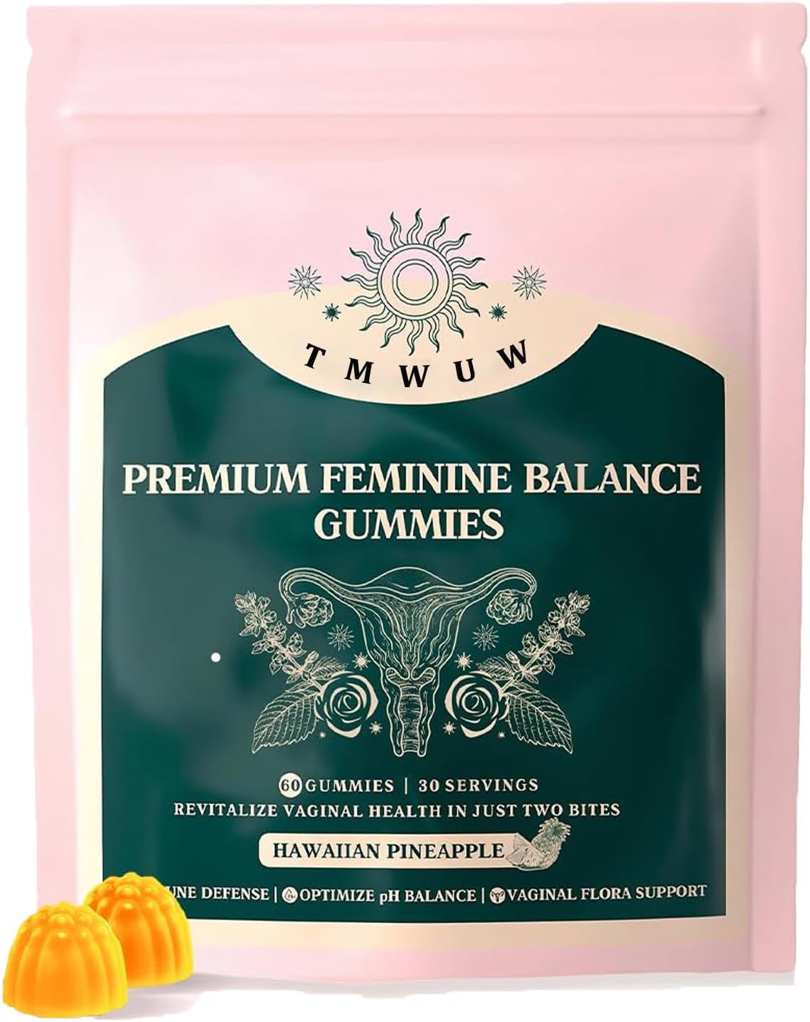 TMWUW Premium Hawaiian Pineapple Feminine Balance Gummies - Immune Support for Women - Vegan, Gluten-Free & Halal - 60 Gummies