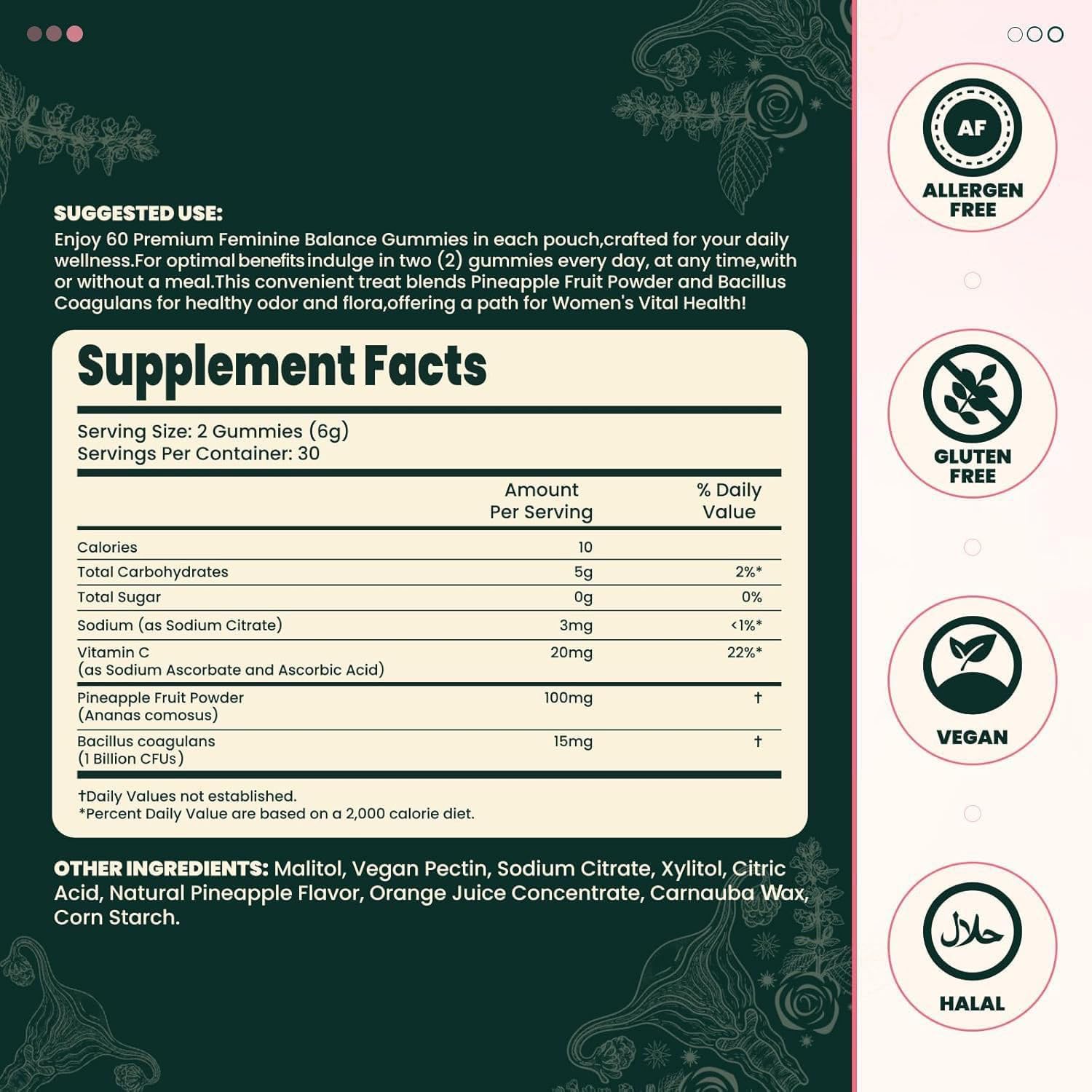 TMWUW Premium Hawaiian Pineapple Feminine Balance Gummies - Immune Support for Women - Vegan, Gluten-Free & Halal - 60 Gummies
