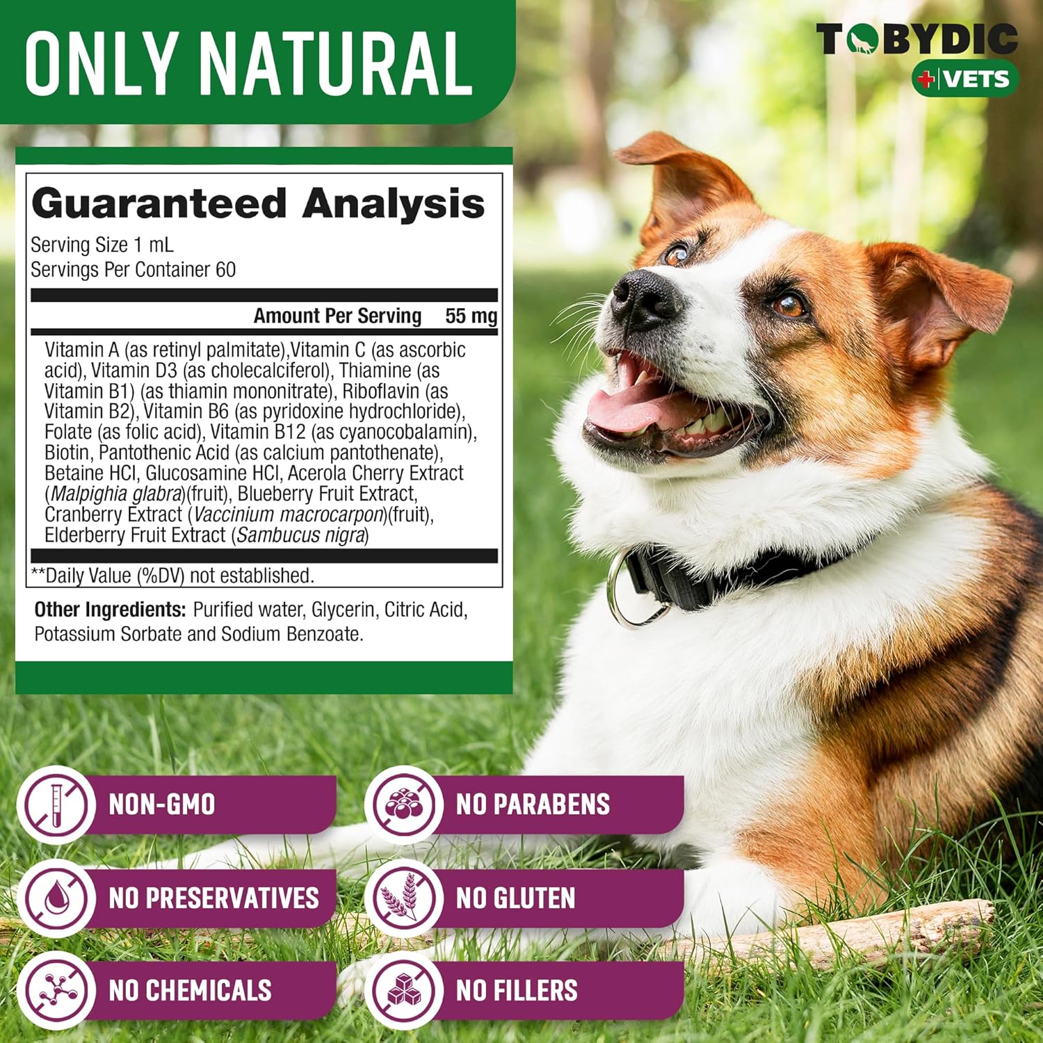 TOBYDIC Cat & Dog Multivitamin - 15 in 1 Pet Supplements with Cranberry & Glucosamine for UTI, Urinary Tract, Bladder, Kidney, Skin Coat, Joints - Made in USA