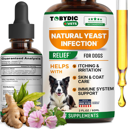 TOBYDIC Natural Dog Yeast Infection Relief Drops - Soothes Itchy Skin & Ears - Allergy & Irritation Relief - USA Made Herbal Supplement