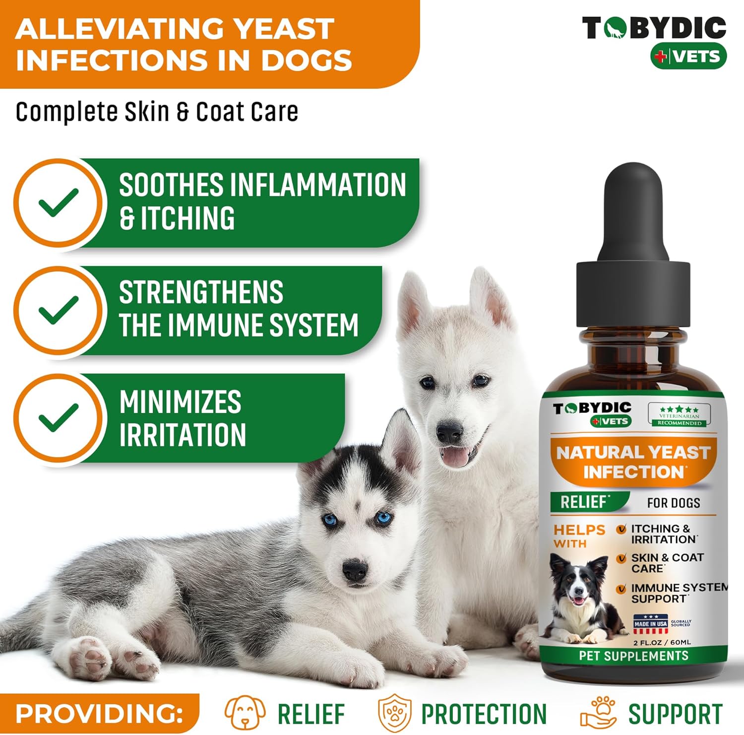 TOBYDIC Natural Dog Yeast Infection Relief Drops - Soothes Itchy Skin & Ears - Allergy & Irritation Relief - USA Made Herbal Supplement