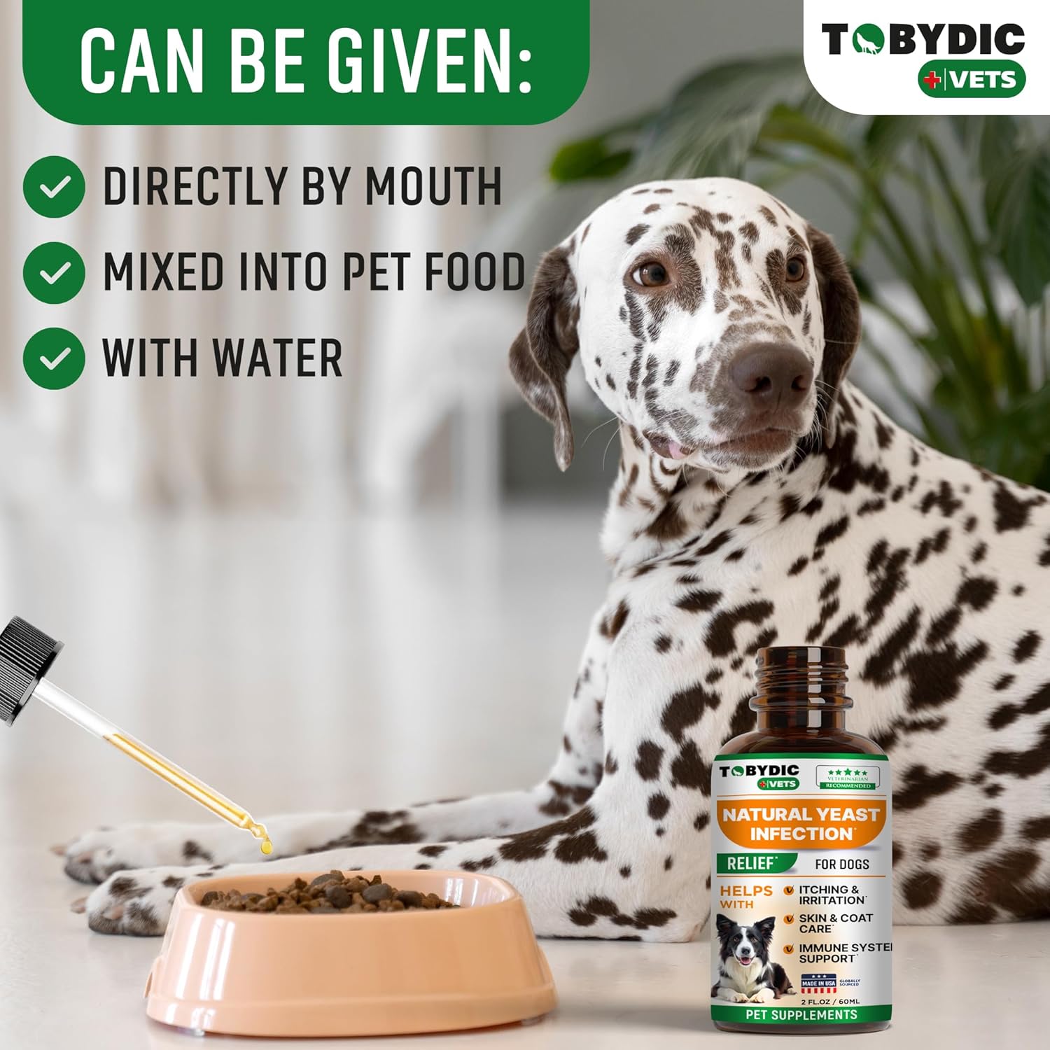 TOBYDIC Natural Dog Yeast Infection Relief Drops - Soothes Itchy Skin & Ears - Allergy & Irritation Relief - USA Made Herbal Supplement