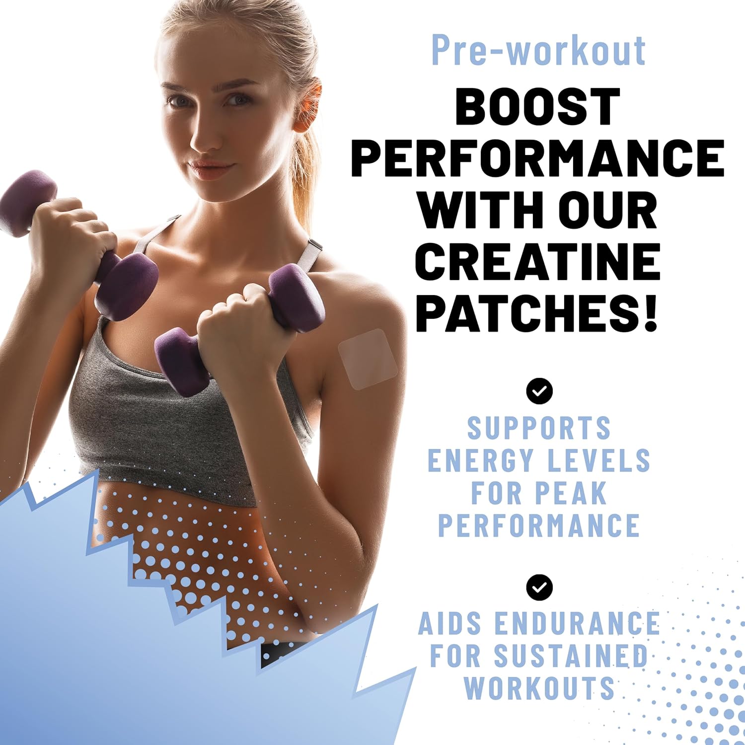 TOLEVITA Creatine Pre Workout Patches - 36 Pcs | Boost Energy & Recovery | Creatine Monohydrate & Pyruvate | Gym & Fitness Support