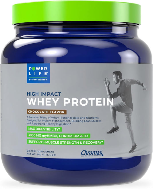 Tony Horton High Impact Grass Fed Whey Protein with 3000 MG of HMB, No Added Sugar, Non-GMO, Hormone-Free, Antibiotic-Free - Chocolate Flavor, 15 Servings