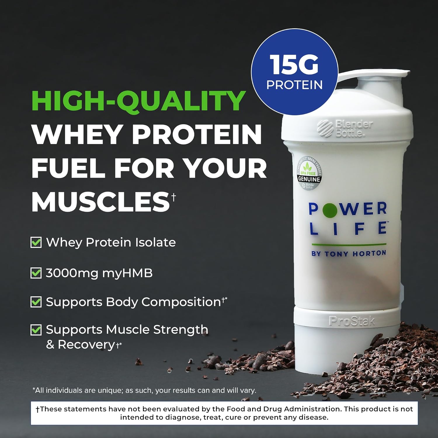 Tony Horton High Impact Grass Fed Whey Protein with 3000 MG of HMB, No Added Sugar, Non-GMO, Hormone-Free, Antibiotic-Free - Chocolate Flavor, 15 Servings