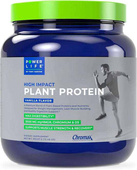Tony Horton PowerLife High Impact Plant Protein Powder - 3000 MG HMB, Plant-Based, Vegan, Keto, Non-GMO - Vanilla Flavor