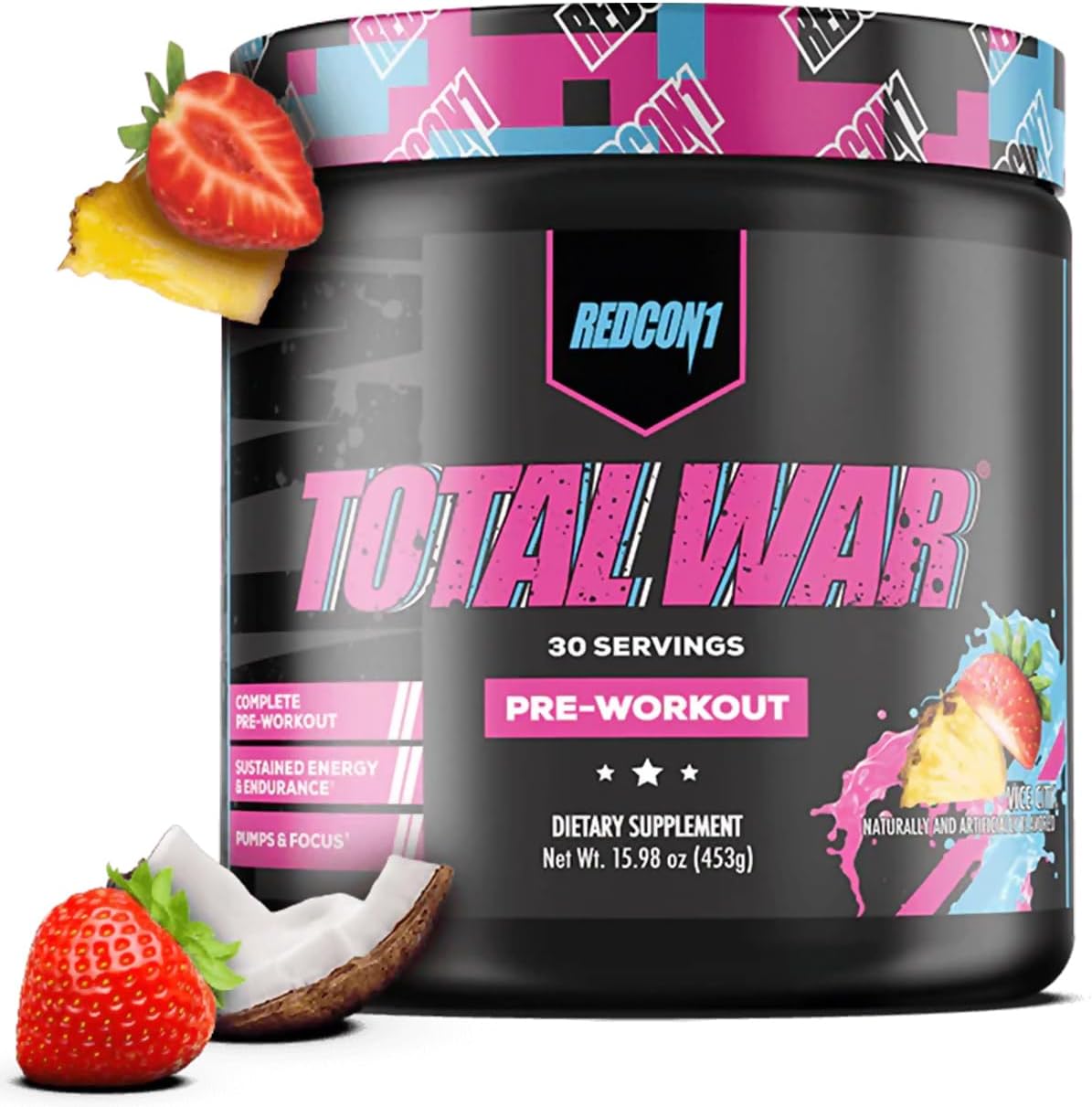 Total War Pre Workout with L Citrulline, Malic Acid, Green Tea Extract - Pump Boosting for Women & Men - 3.2g Beta Alanine - Reduce Exhaustion - Vice City 30 Servings