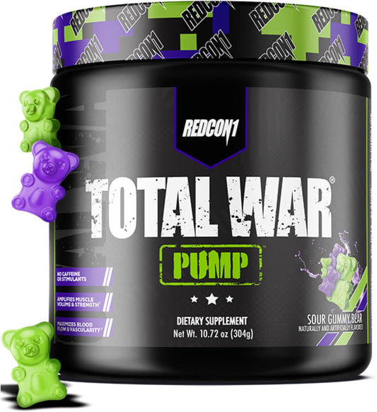 Total War Pump Non Stim Pre Workout Powder - L-Citrulline, Beta Alanine - Caffeine Free for Men & Women - Sour Gummy Bear Flavor - 10.72 oz