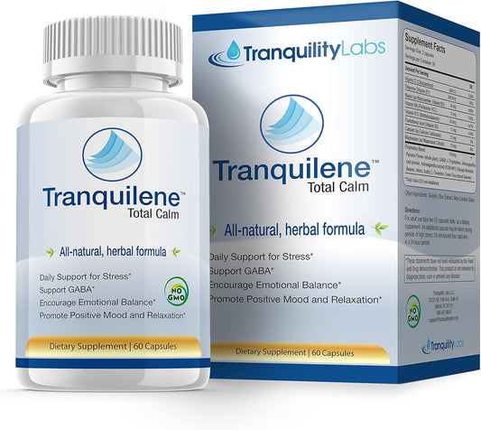 Tranquilene Total Calm Herbal Supplement - Stress Relief Capsules with Ashwagandha & B-Complex - 60ct - Extra Strength Formula