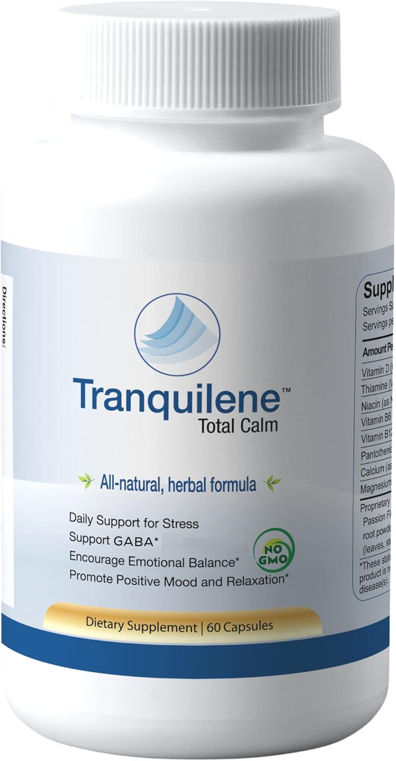 Tranquilene Total Calm Herbal Supplement - Stress Relief Capsules with Ashwagandha & B-Complex - 60ct - Extra Strength Formula