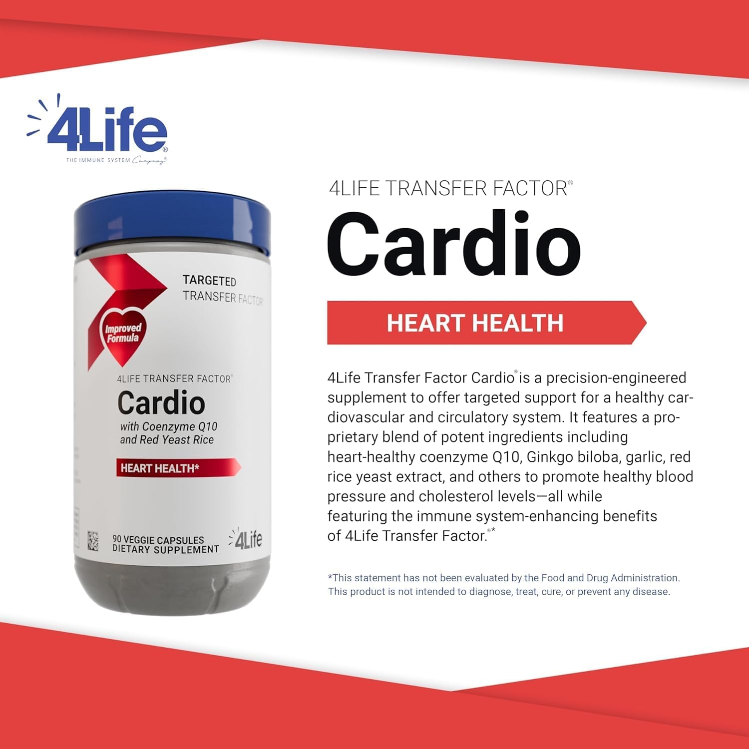 Transfer Factor Cardio Support Dietary Supplement with Ginkgo, Garlic, Red Yeast Rice, and Resveratrol - 90 Capsules