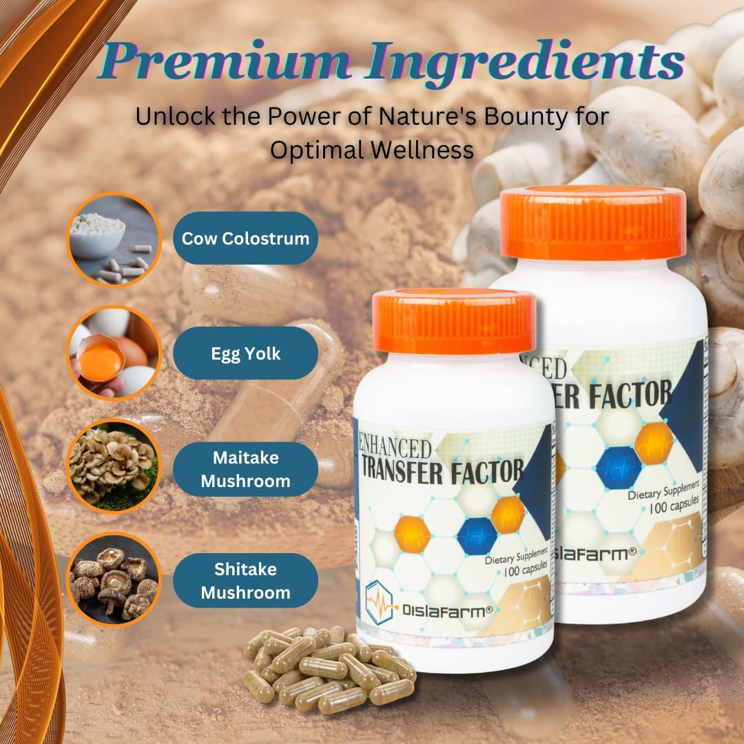 Transfer Factor Multi Immune Capsules - Enhanced with Cow Colostrum, Egg Yolk, and Mushroom Blend for Natural Immune Support
